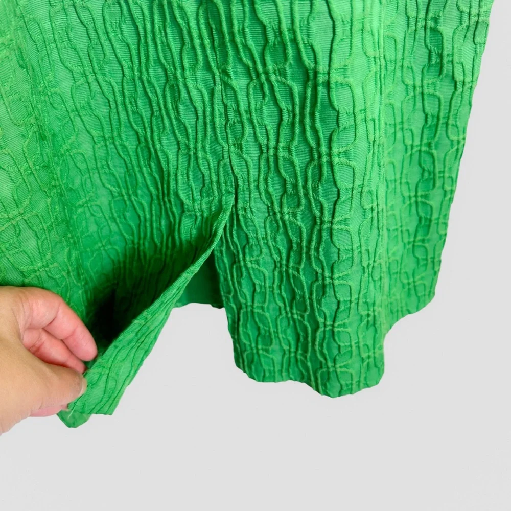 VTG Adrianna Papell Dress 1990's Green V-neck Ruching Short Sleeve Size 4 Trad